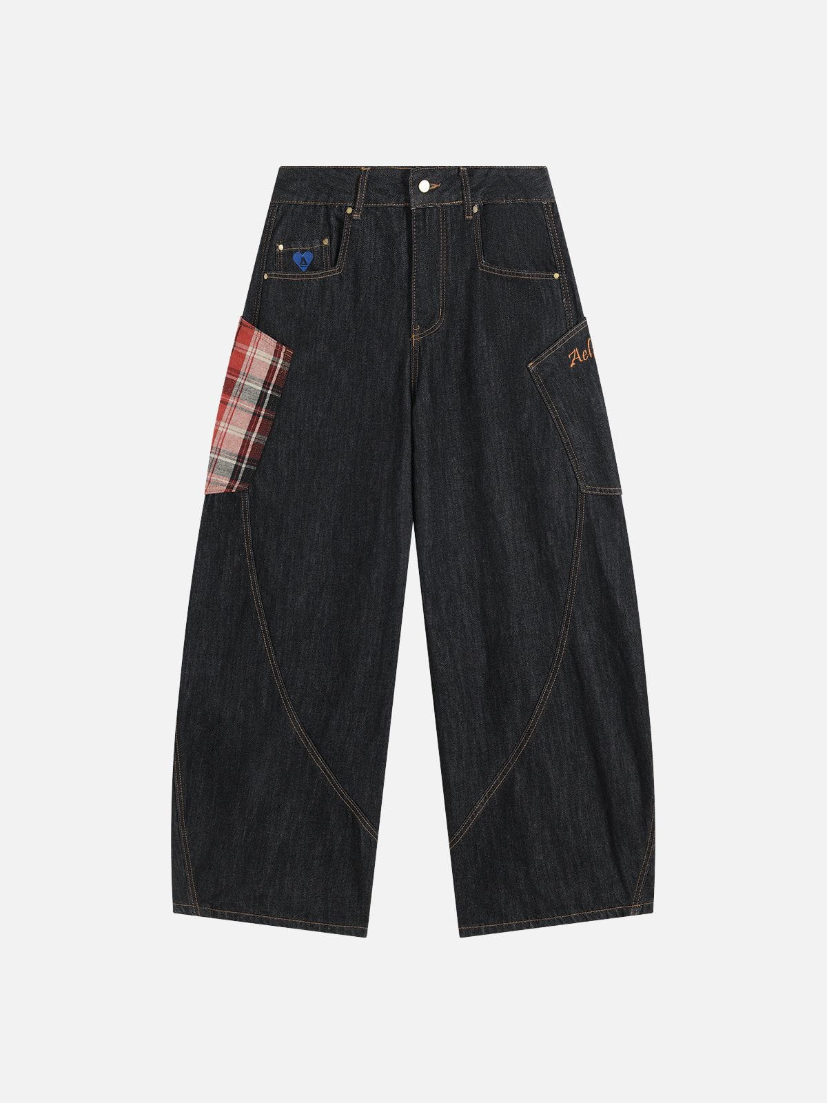 Aelfric Eden Plaid Pocket Barrel Loose Jeans