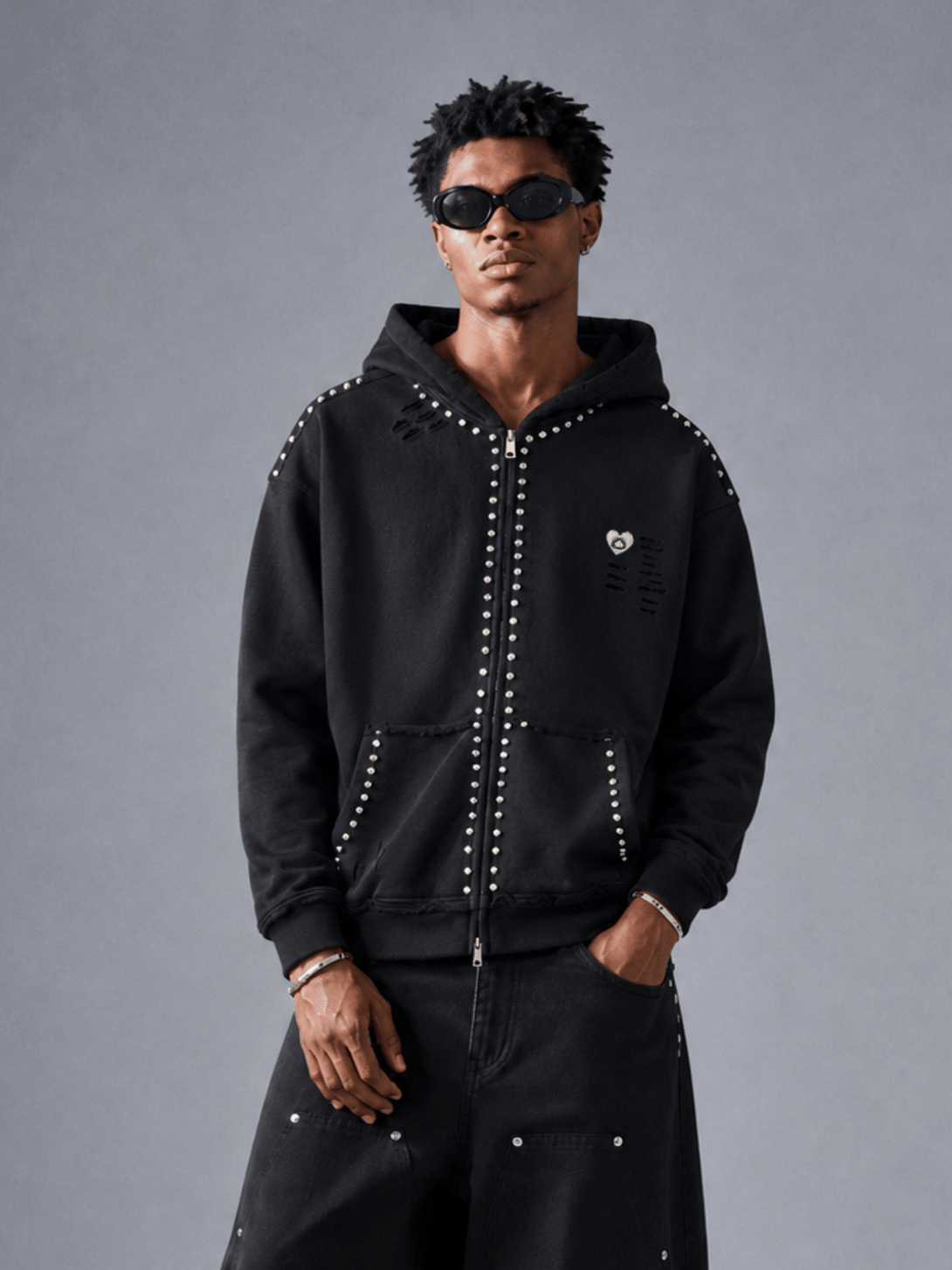Aelfric Eden Distressed Rhinestone Zip Up Hoodie – Aelfric eden