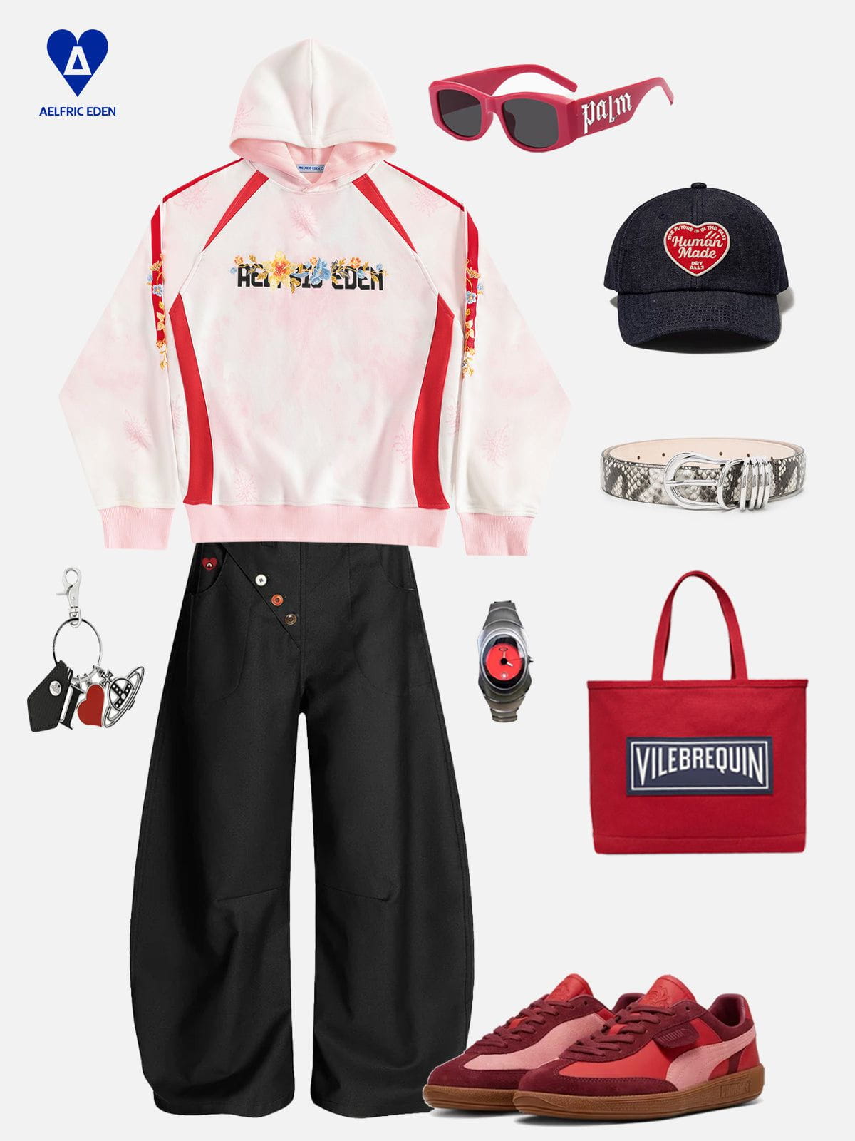 Aelfric Eden Color Blocking Floral Graphic Pullover Hoodie