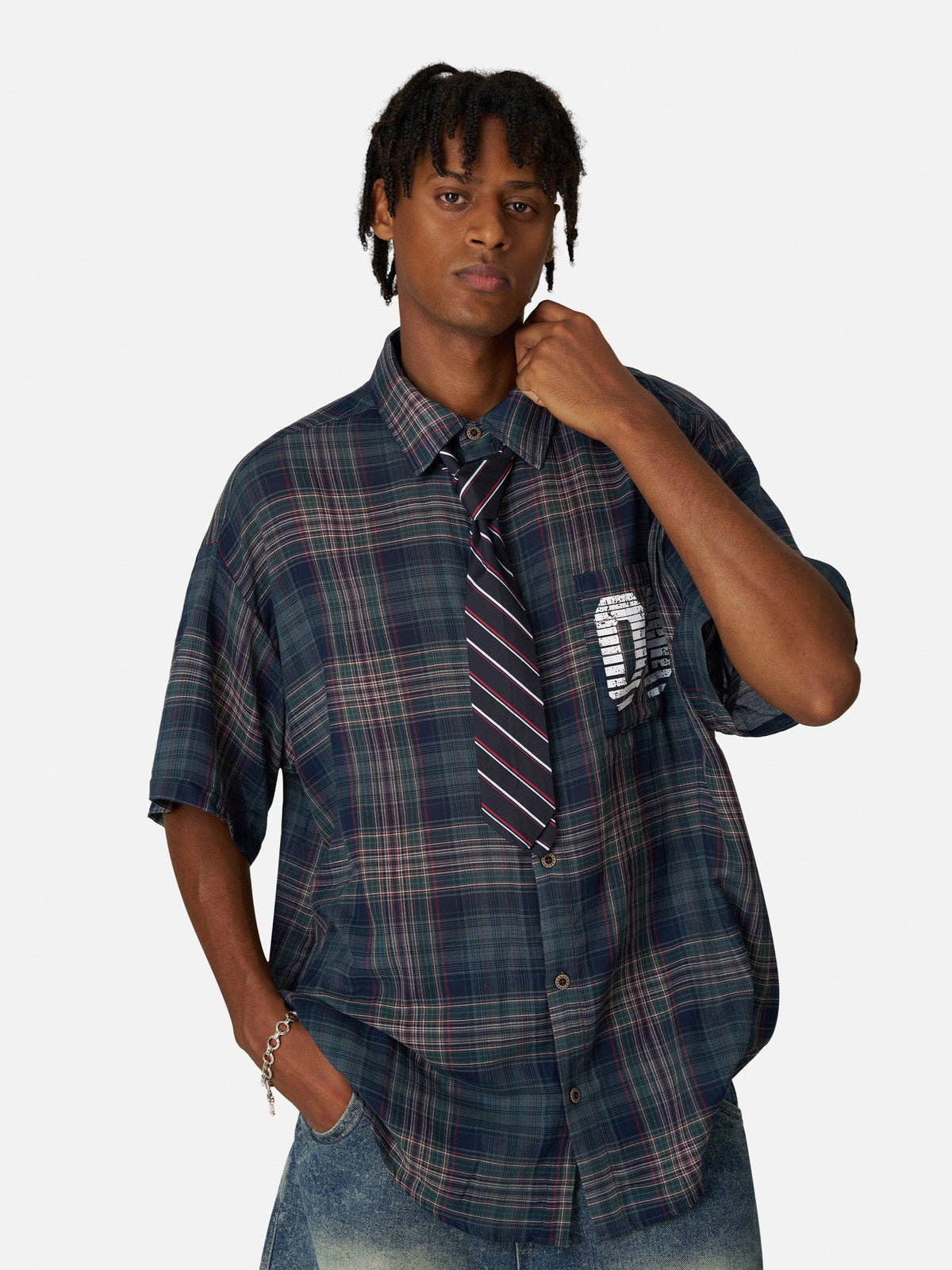 Aelfric Eden Plaid Necktie Short Sleeve Shirt