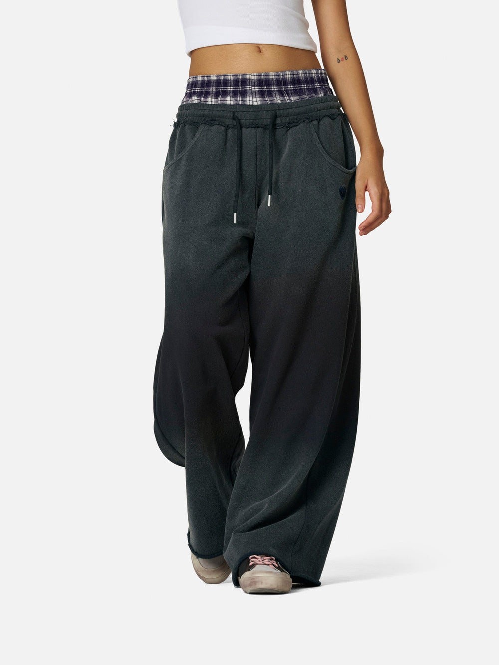 Aelfric Eden Geruite patchwork joggingbroek heren, effen patchwork, sweatpants voor dames, casual sportbroek streetwear, hoge taille, comfortabel en los model, donkerblauw, XL Aelfric Eden Geruite patchwork joggingbroek heren, effen patchwork, sweatpants voor dames, casual sportbroek streetwear, hoge taille, comfortabel en los model, donkerblauw, XL