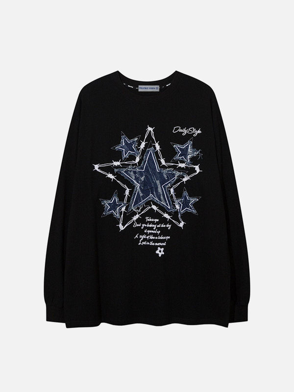 Aelfric Eden Applique Embroidery Denim Star Sweatshirt