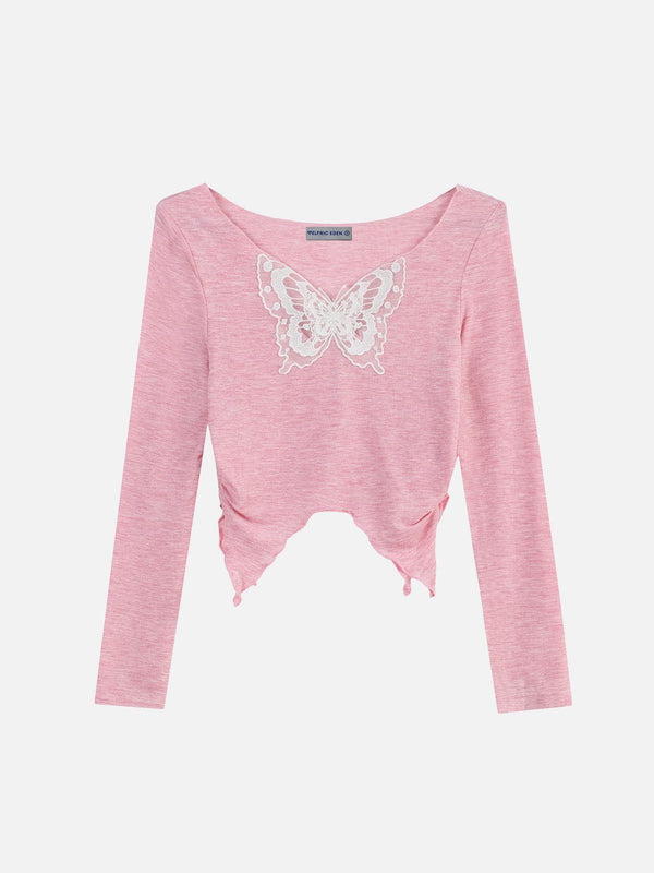 Lace Butterfly Patchwork Long Sleeve