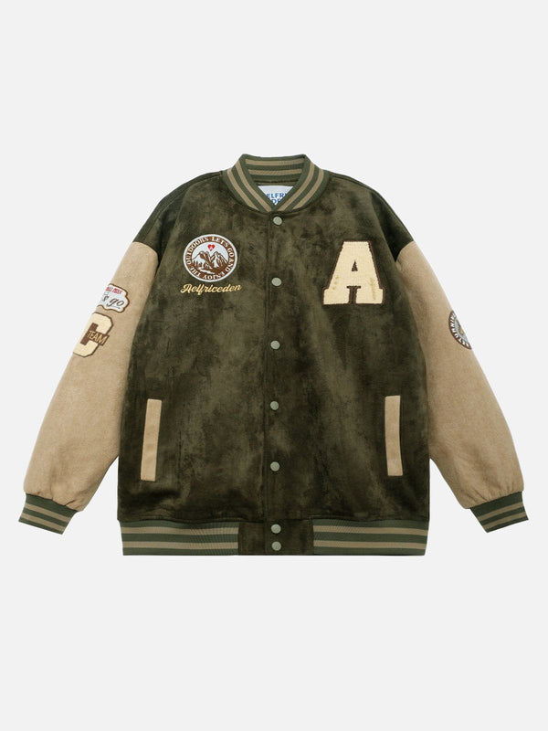 Aelfric Eden Color Block Embroidery Suede Varsity Jacket