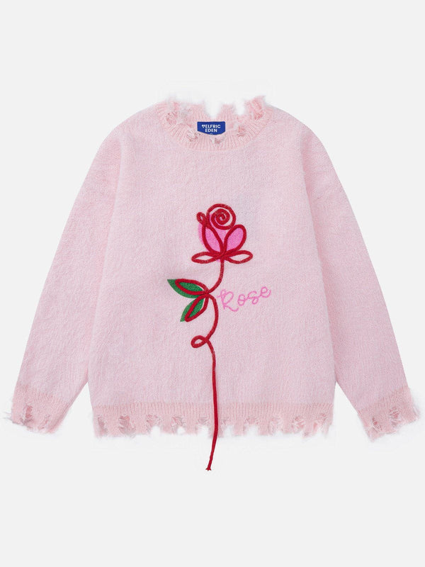 Thread Embroidery Flower Sweater