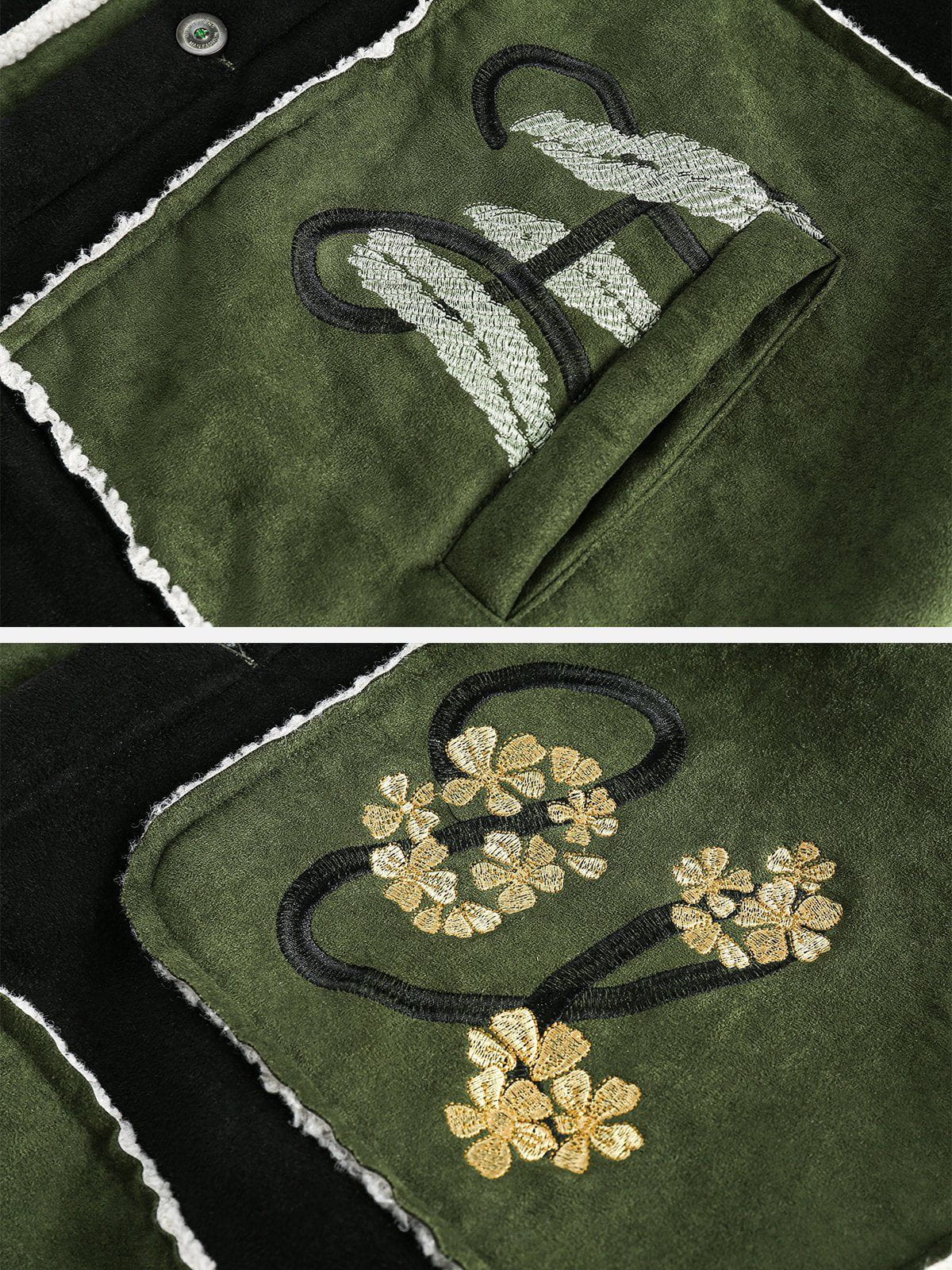 Aelfric Eden Color Blocking Embroidery Flower Coat