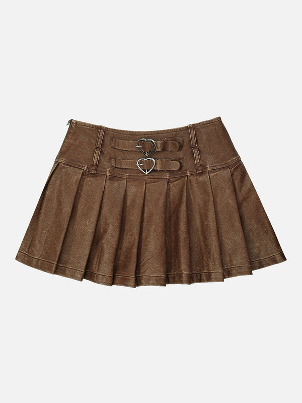Heart Belt Faux Leather Pleated Skirt<font color="#00249C"><br>S/S 24 The Dreamers</font>