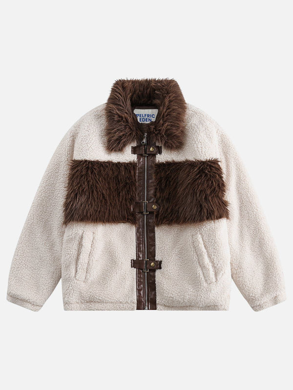 Aelfric Eden Plush Faux Fur Patchwork Sherpa Coat