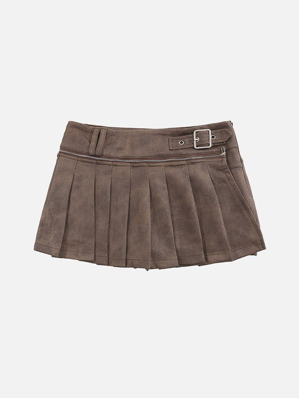 Detachable Suede Pleated Skirt