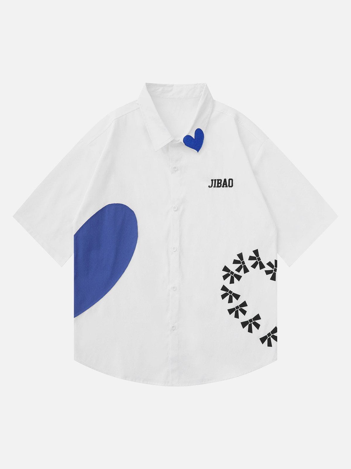 Aelfric Eden Split Blue Heart Embroidery Short Sleeve Shirts – Aelfric eden