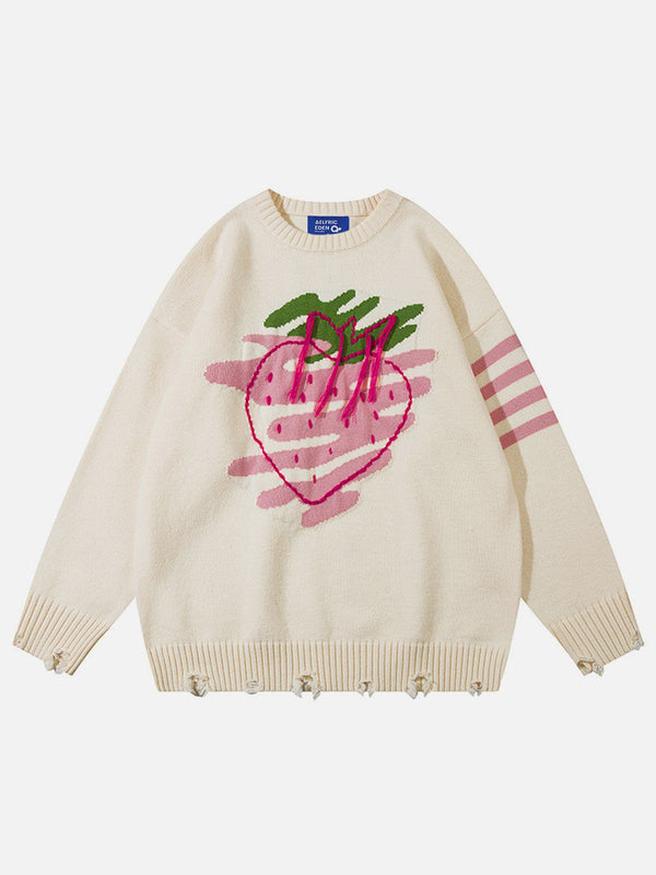 Aelfric Eden Strawberry Jacquard Crochet Sweater