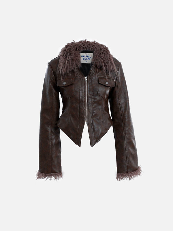 Aelfric Eden Vintage Furry Paneled Faux Leather Jacket