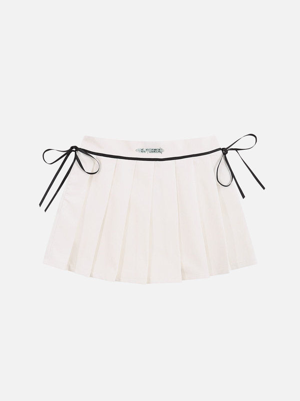 Color Blocking Drawstring Pleated Skirt