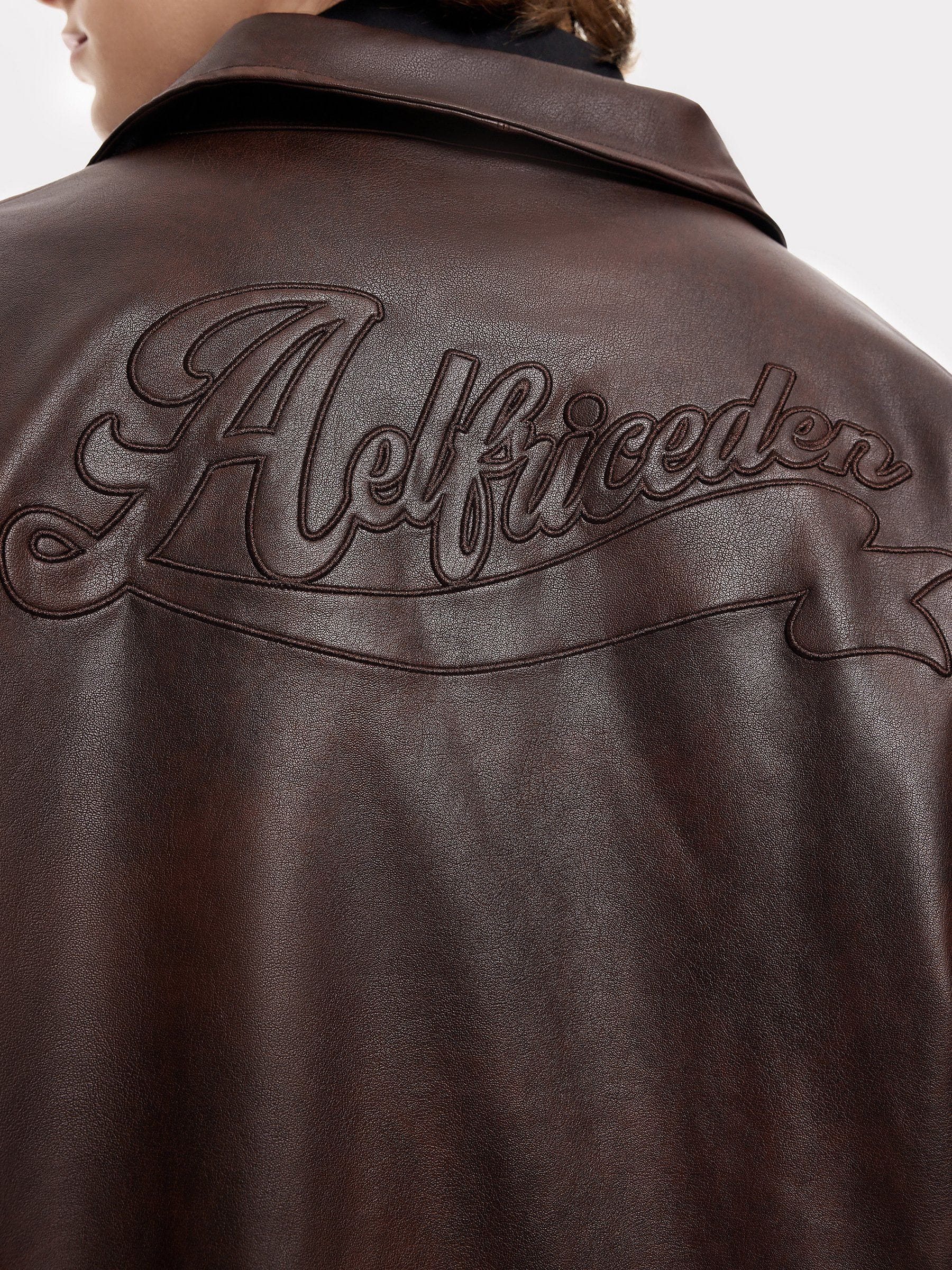 【関税・送料込】Aelfric Eden フェイクレザージャケット Aelfric Eden Embroidery Fold-Over Faux Leather Jacket