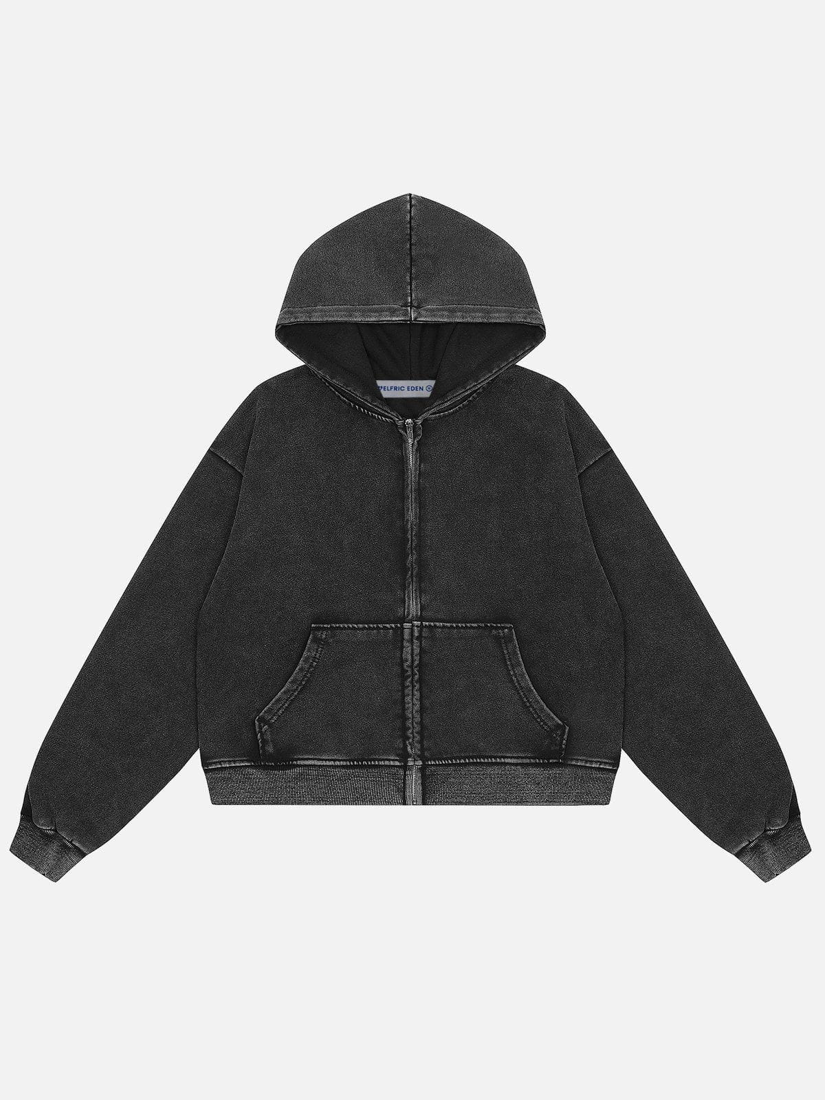 Washed Solid Zip Up Hoodie