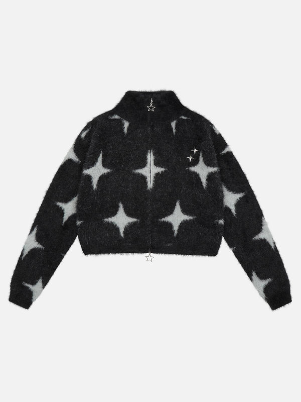 Star All-Over Print Stand Collar Cardigan