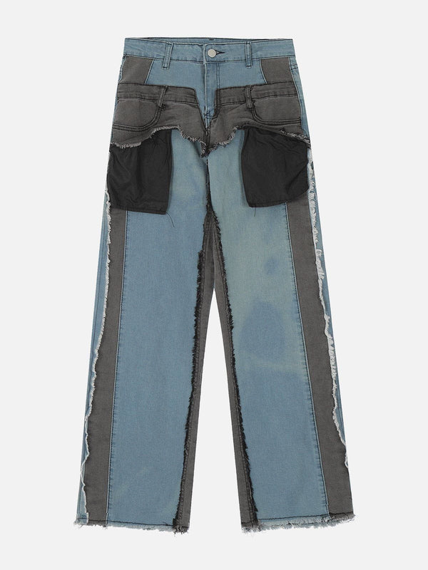 Color Blocking Fringe Patchwork Jeans