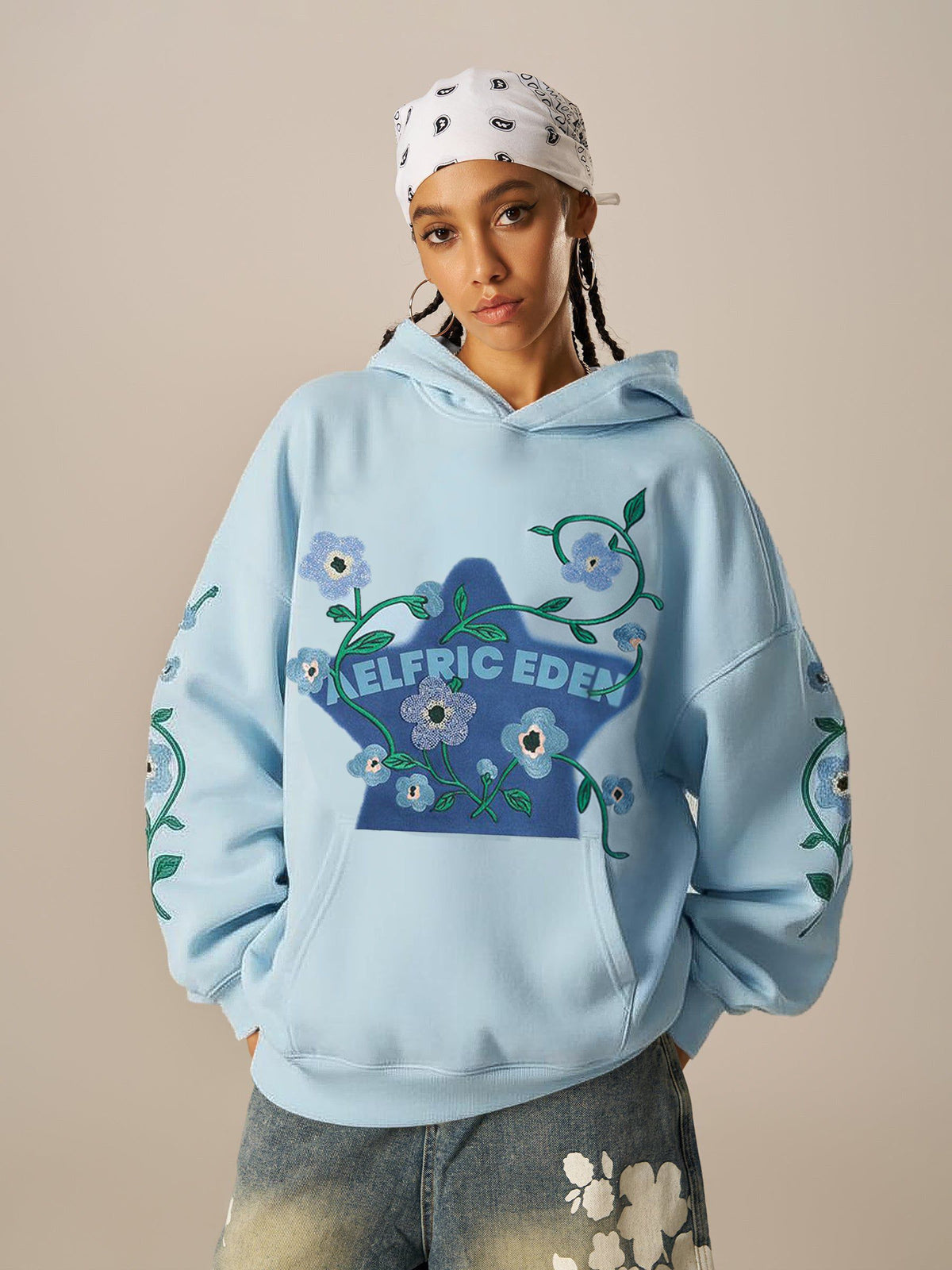 Aelfric Eden Beaded Floral Eden Star Pullover Hoodie