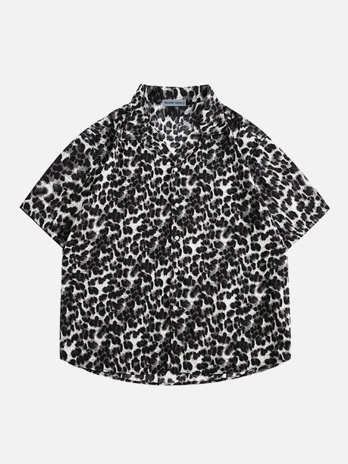 Aelfric Eden Black Leopard Print Short Sleeve Shirt