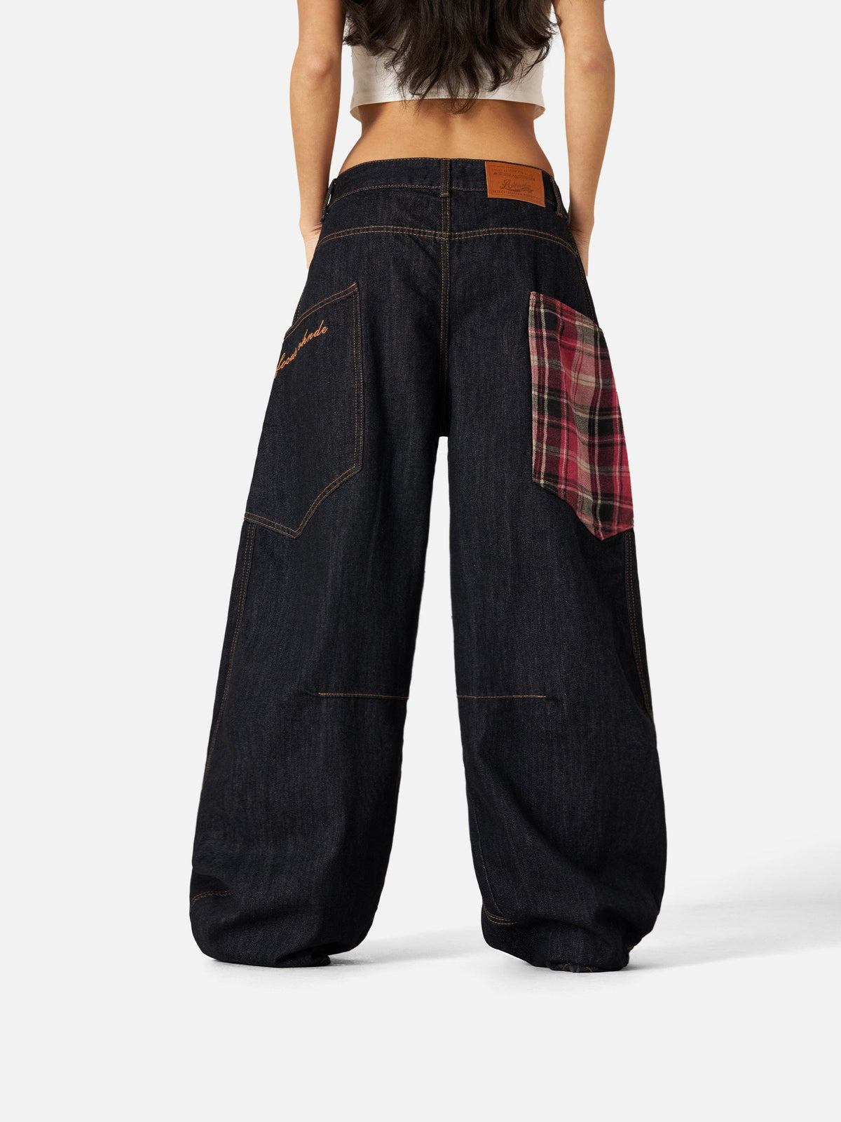 Aelfric Eden Plaid Pocket Barrel Loose Jeans