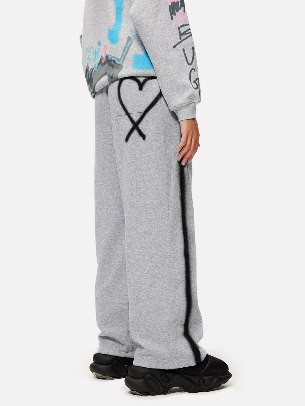 Pantalon De Sport POOF Motif Floral Cœur Gris - Taille M, Neuf Sans étiquettes