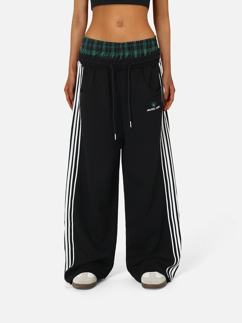 Plaid Patchwork Sweatpants Aelfric Eden Women's Baggy Sweatpants – Plaid Patchwork, Wide Leg, Double Waistband, With Pockets Lace Super