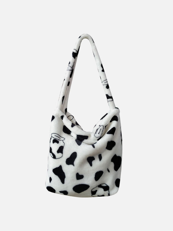 Cute Cow Pattern Sherpa Shoulder Bag