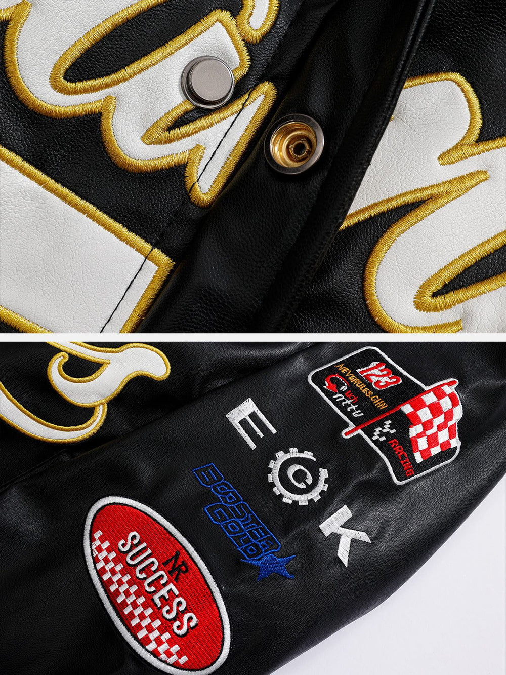 Aelfric Eden Giacca Donna In Similpelle Corta Racing – Cerniera Patchwork, Lettere Stampate, Stile Hiphop Y2K