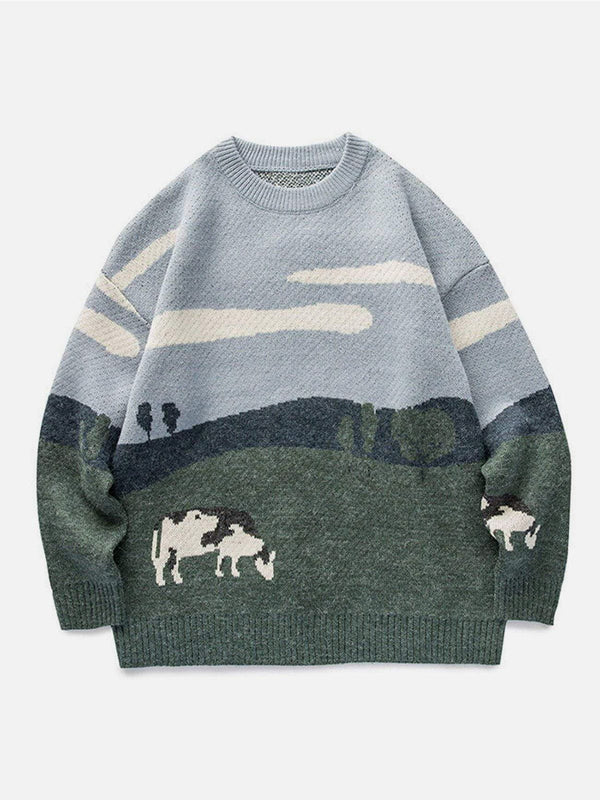 Aelfric Eden Vintage Prairie Cow Pattern Sweater