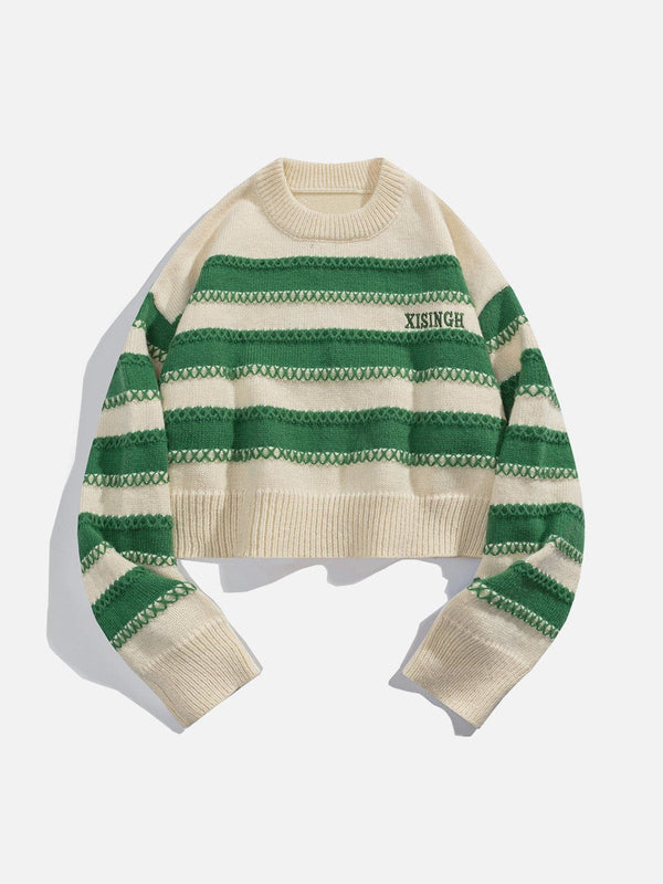 Colorblock Stripe Crop Knit Sweater