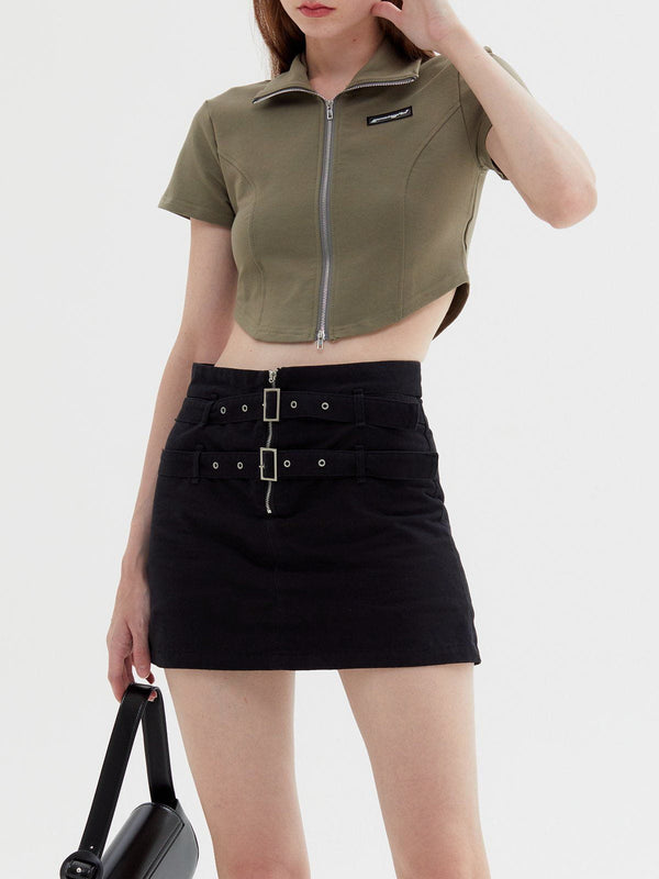Aelfric Eden Solid Zip Up Cropped Shirt