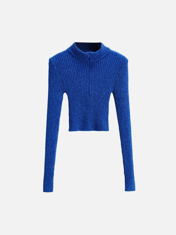 Solid Color Zipper Knitting Sweater