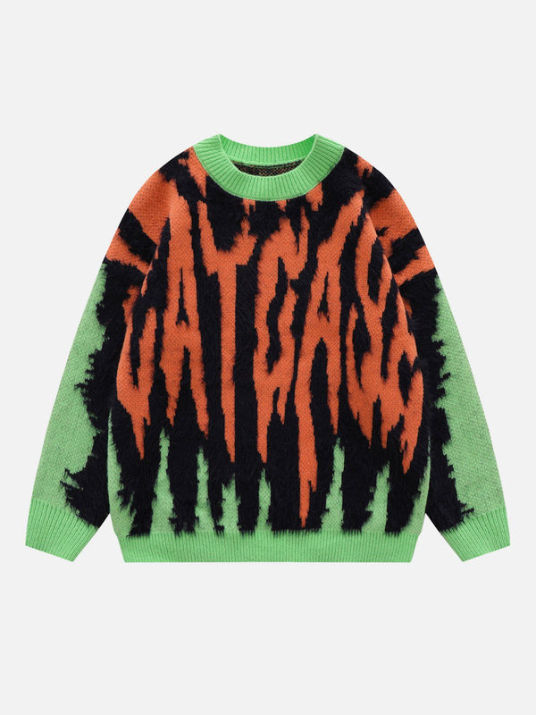 Aelfric Eden "CATCASE“ Print Contrast Plush Streetwear Sweater