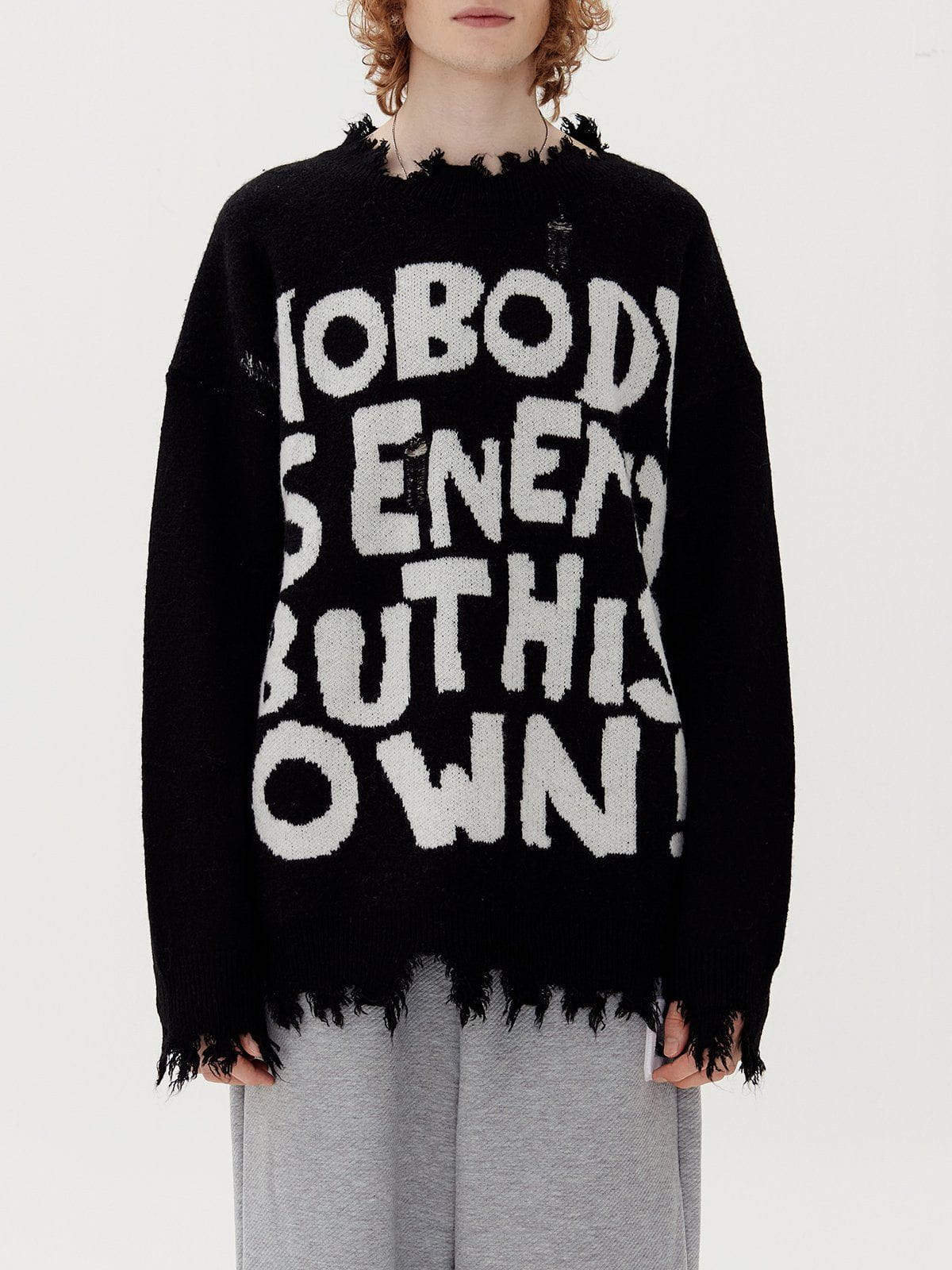 Aelfric Eden Letters Ripped Hole Sweater
